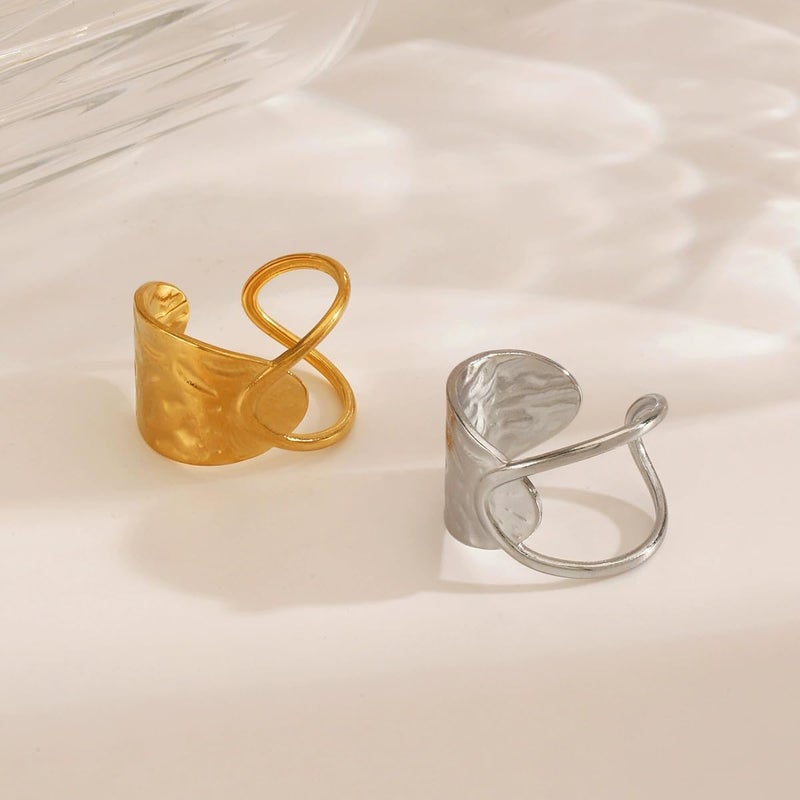 AiTURE Chunky Rings For Women, Gold Silver Thumb Ring Asymmetrical Wavy Curve Ring Adjustable Non Tarnish Dainty Stainless Steel New Year Anniversary Birthday Jewelry Gift - Image 2
